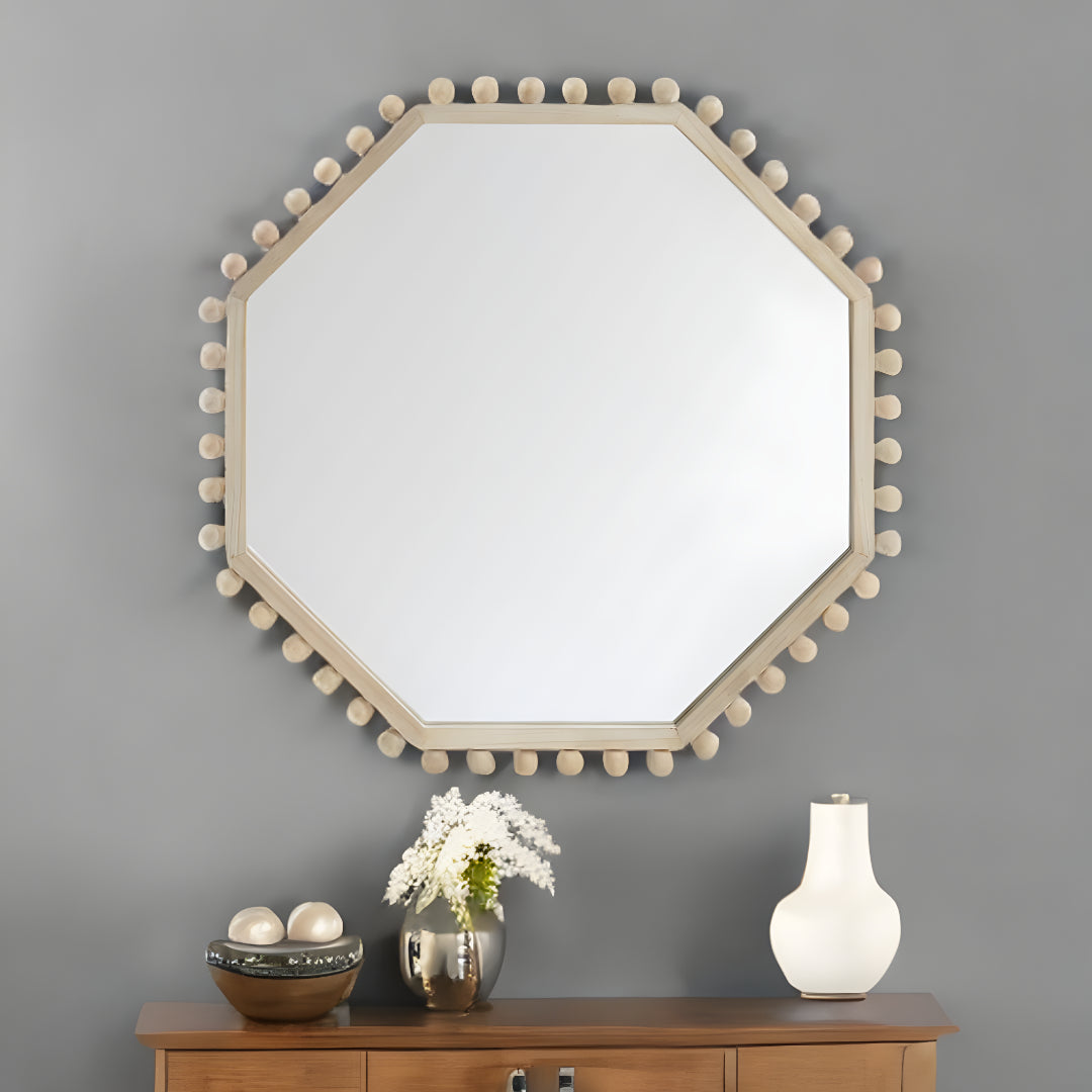 Octagon Wood Frame Wall Mirror