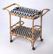 Bleu et Blanc Rattan Bar Cart