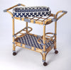 Bleu et Blanc Rattan Bar Cart