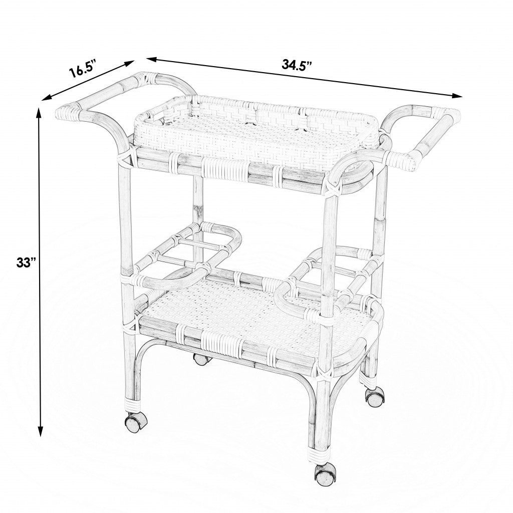 Bleu et Blanc Rattan Bar Cart