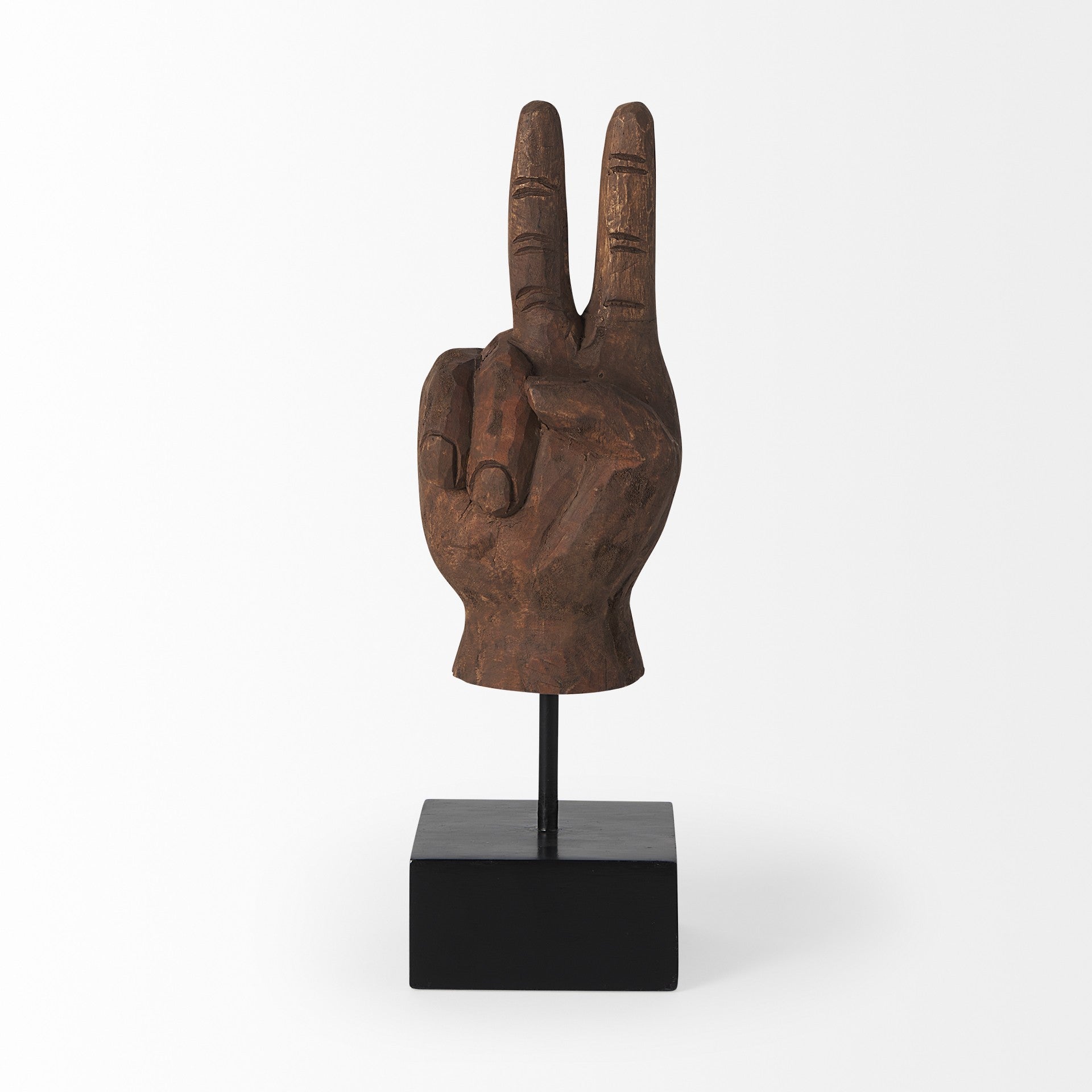 Wooden Peace Sign Hand Sculpture