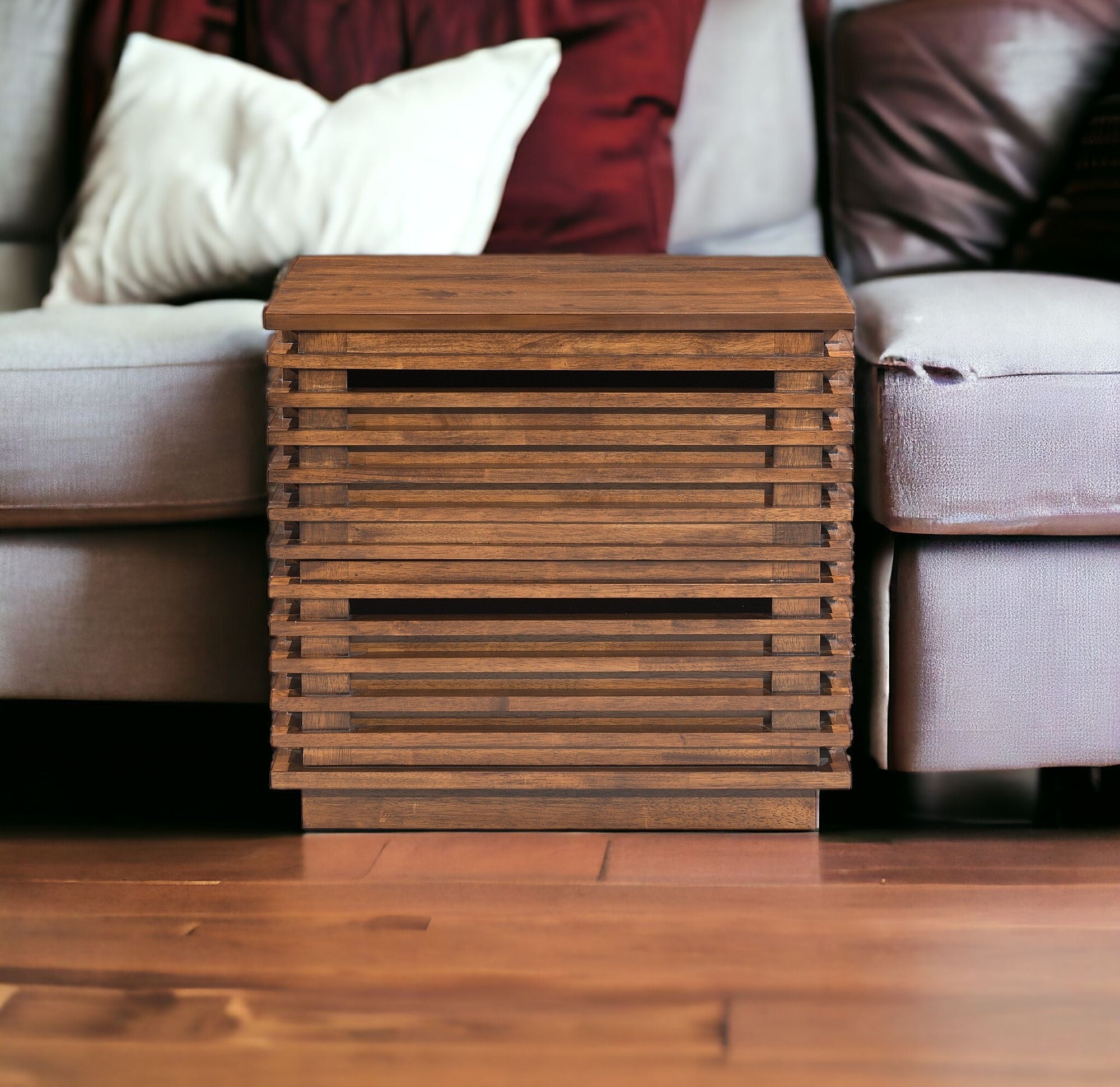 Walnut Modern Slat End Table