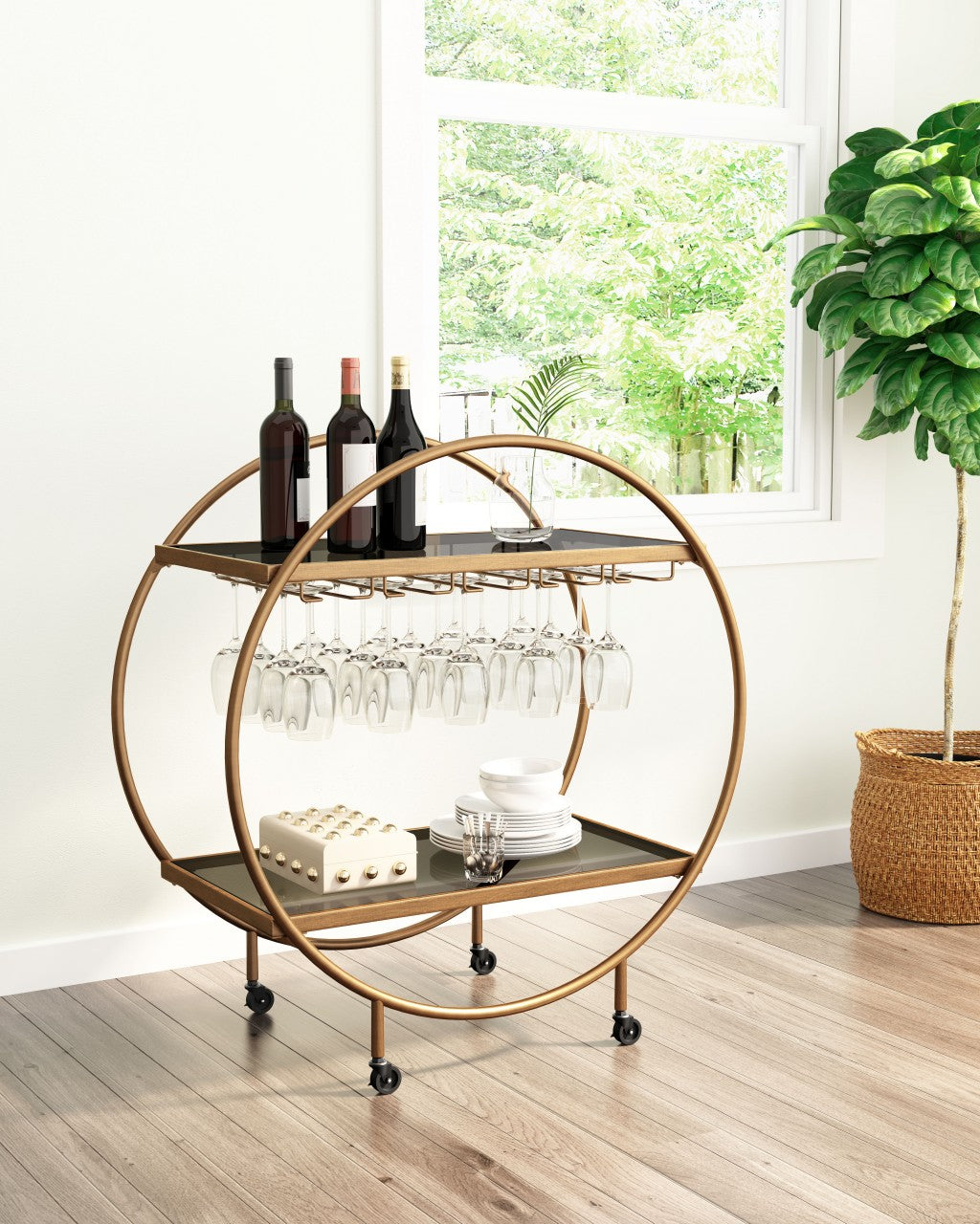 Regal Night Mirrored Glass Bar Cart