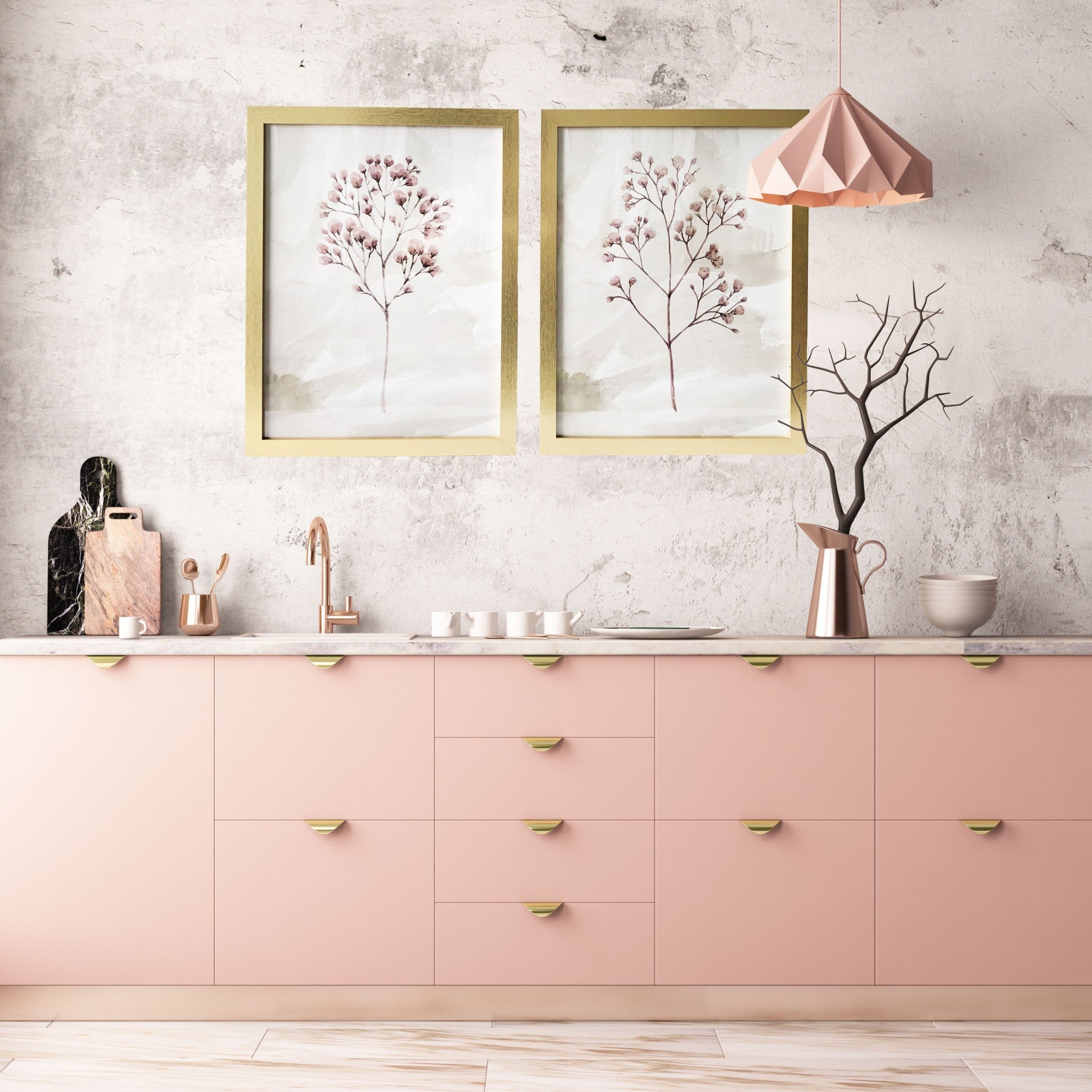 Pink + Blush Branch Framed Wall Art Set