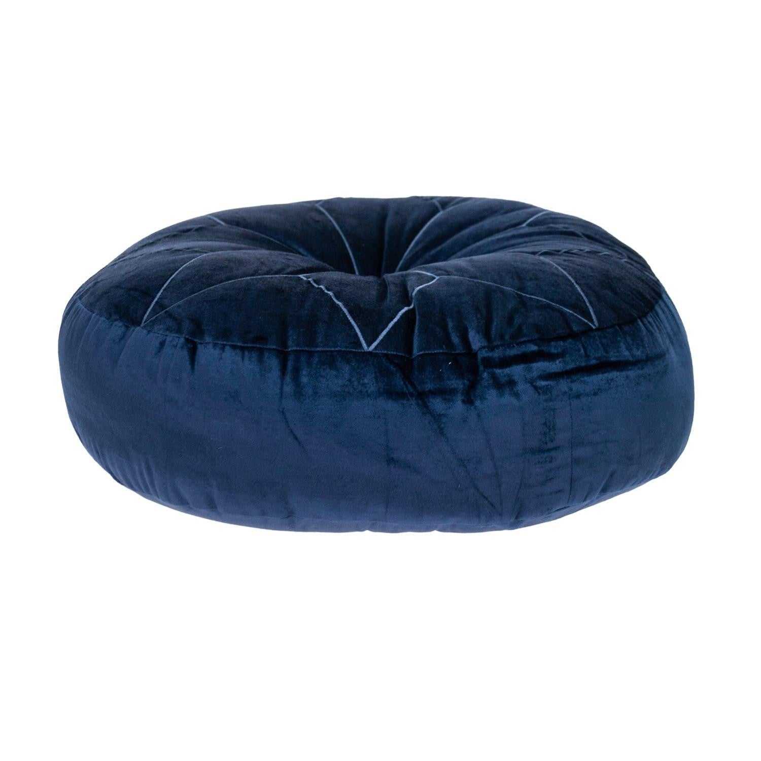 Round Tufted Navy Velvet Floor Pillow