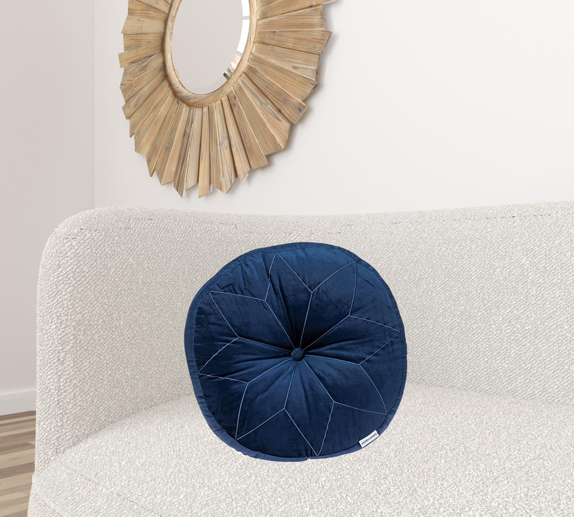 Round Tufted Navy Velvet Floor Pillow