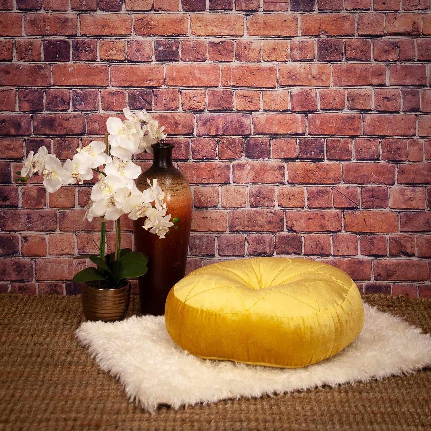 Round Tufted Yellow Velvet Floor Pillow