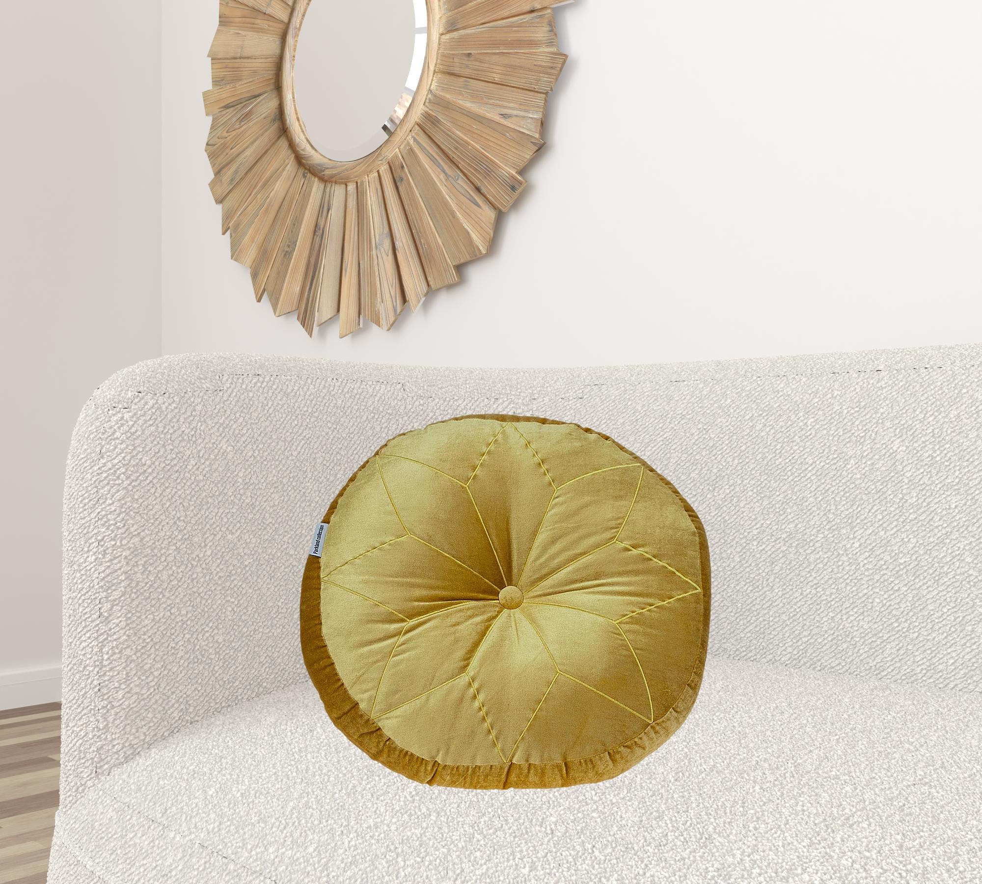 Round Tufted Yellow Velvet Floor Pillow