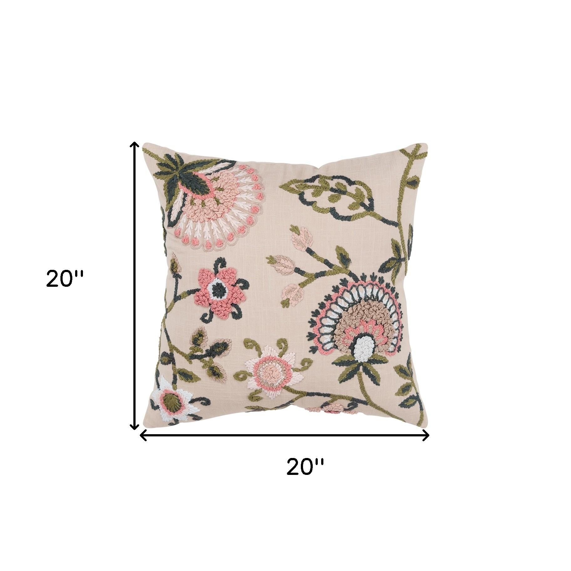 Botanical Blush Embroidered Throw Pillow