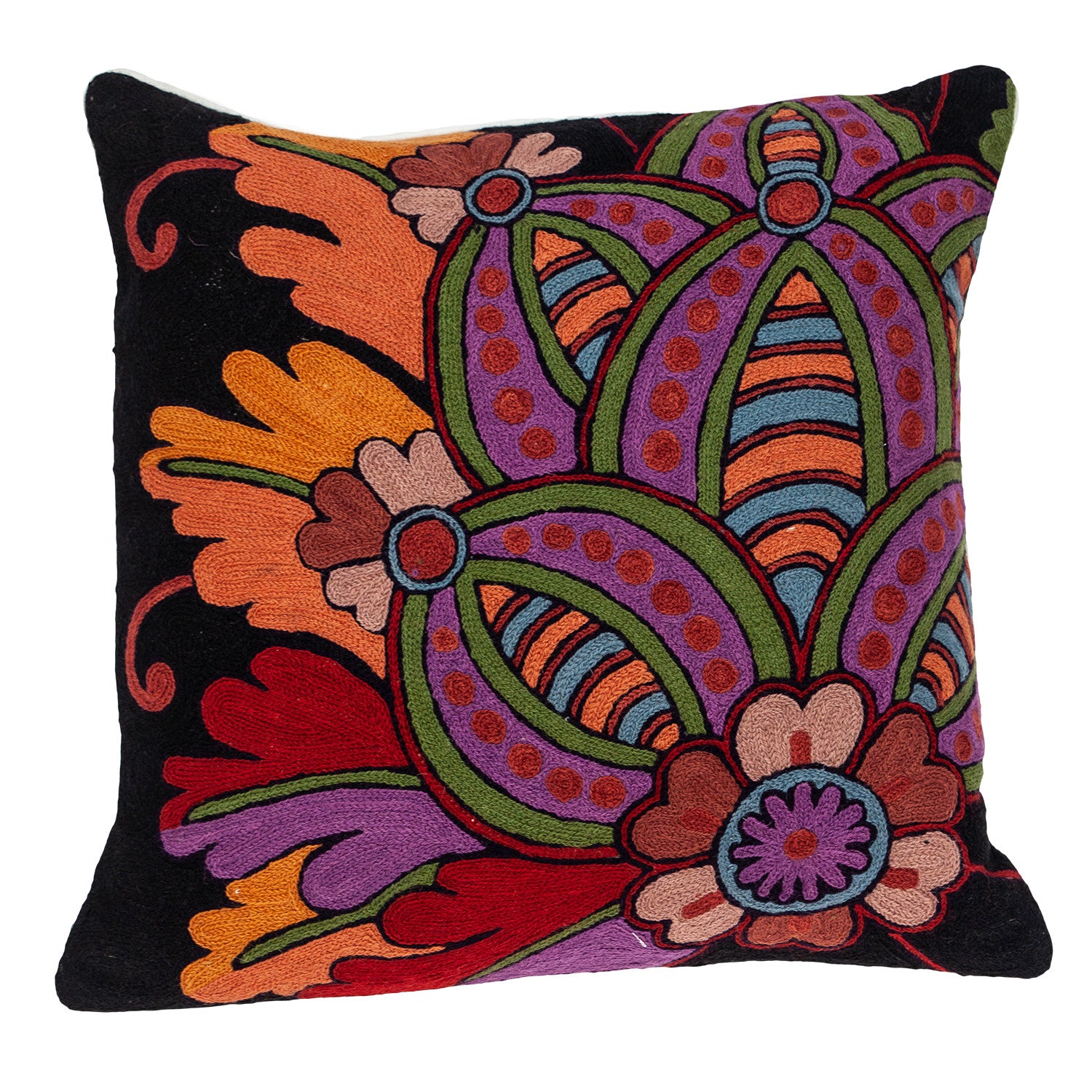 Vivid Blossom Embroidered Throw Pillow