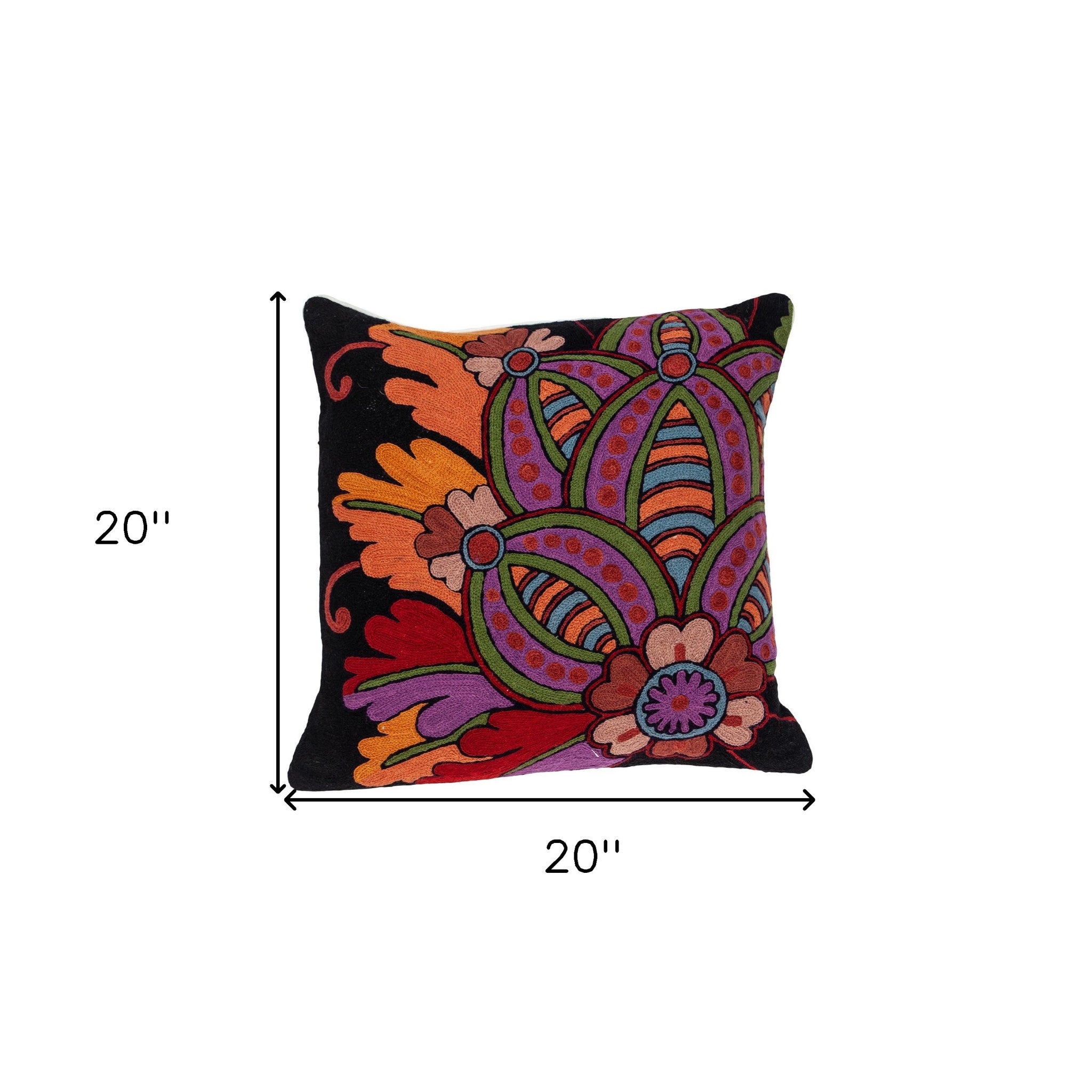 Vivid Blossom Embroidered Throw Pillow