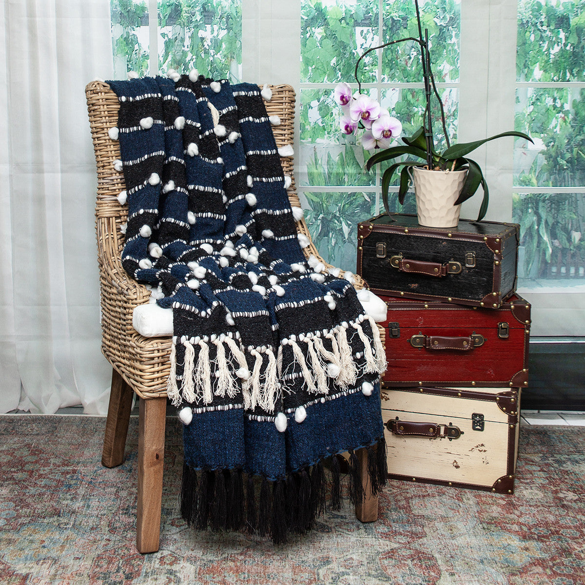 Twilight Pom Pom Woven Throw Blanket