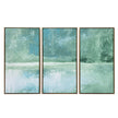 Blue Green Abstract Water with Gold Floater Frame Set of 3