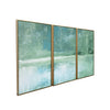 Blue Green Abstract Water with Gold Floater Frame Set of 3