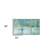 Blue Green Abstract Water with Gold Floater Frame Set of 3