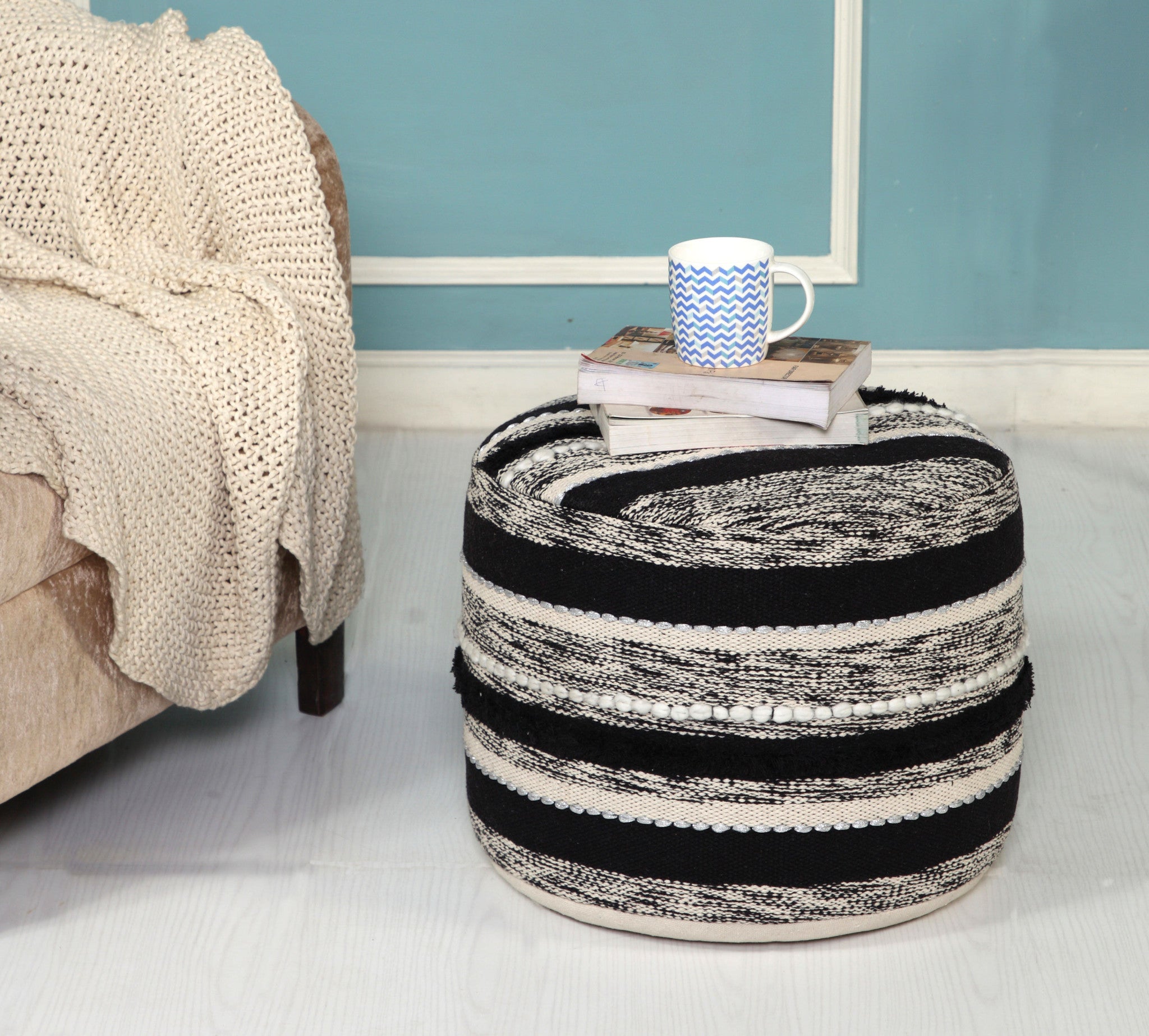 Black + White Cotton Ottoman