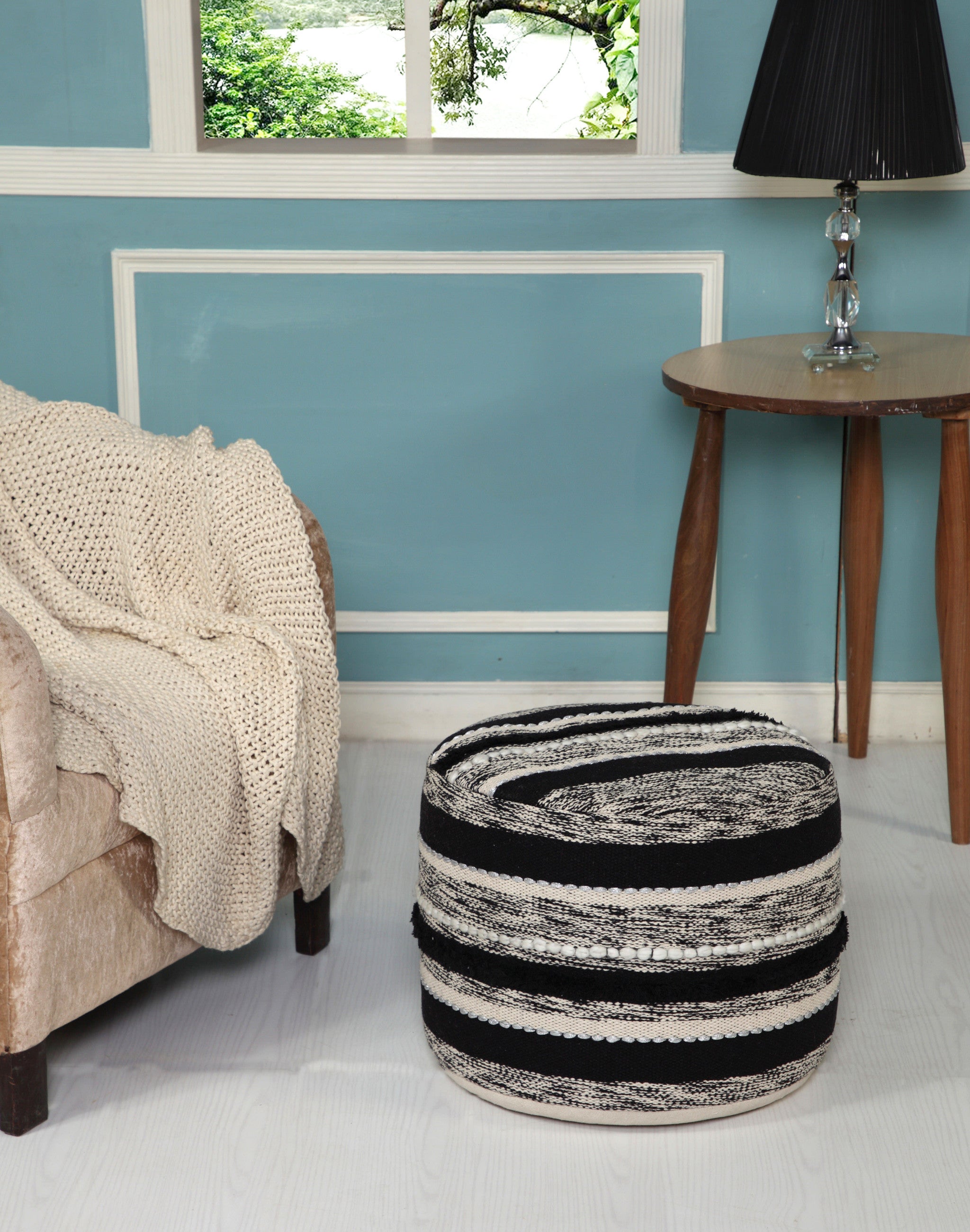 Black + White Cotton Ottoman