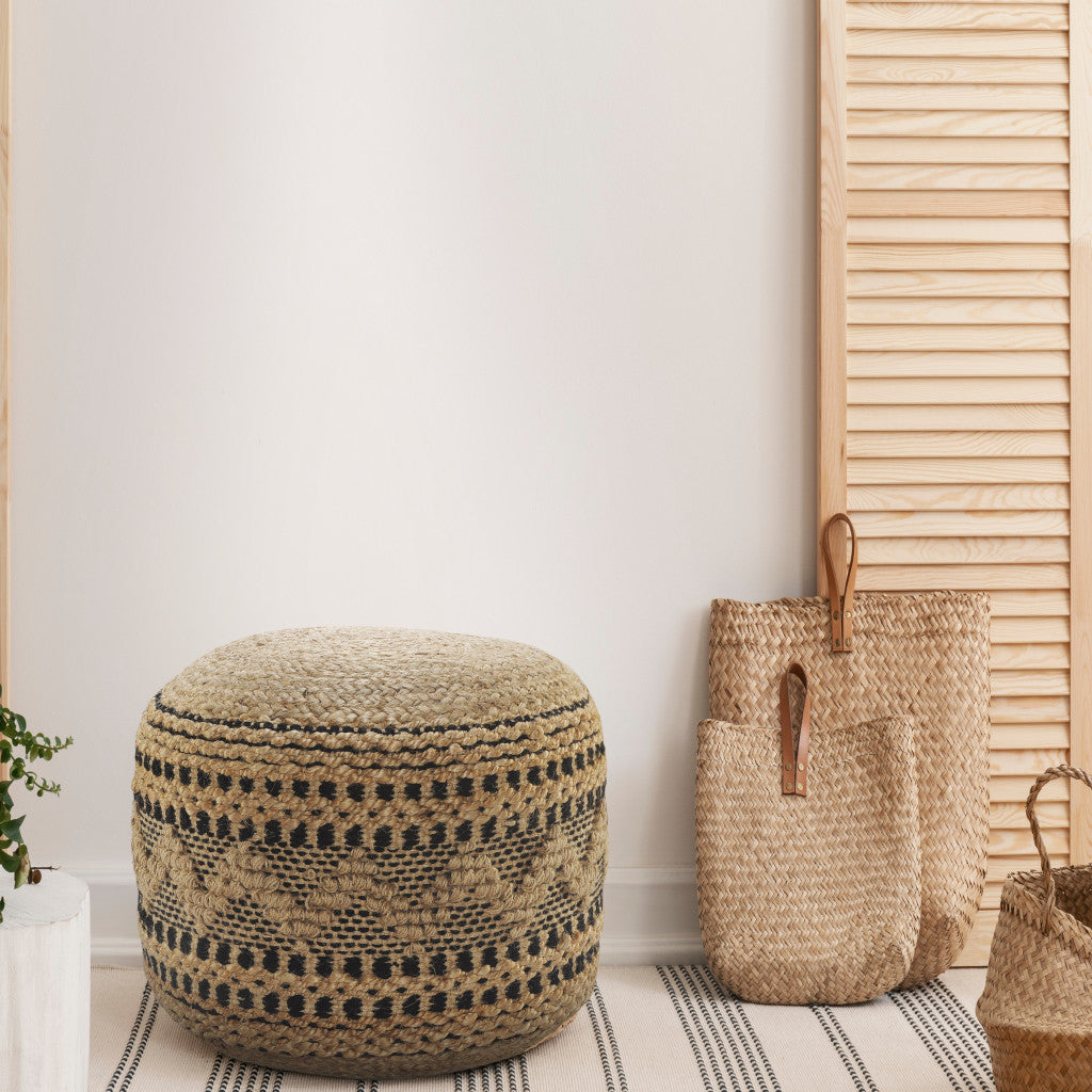 Laila Geometric Jute Ottoman