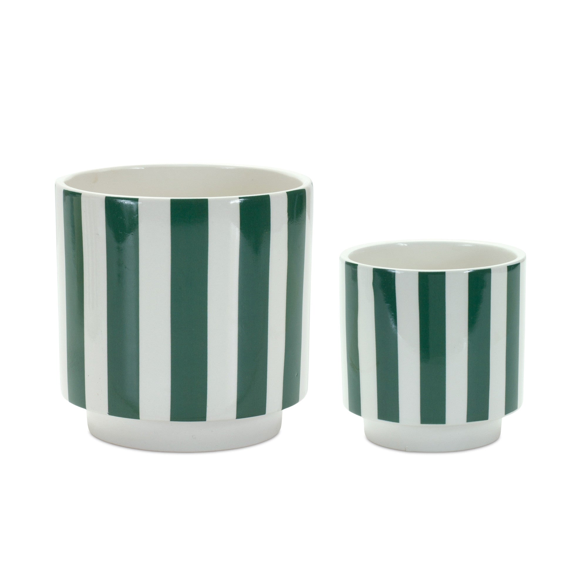 Emerald Stripes Set of Two  Round Planters