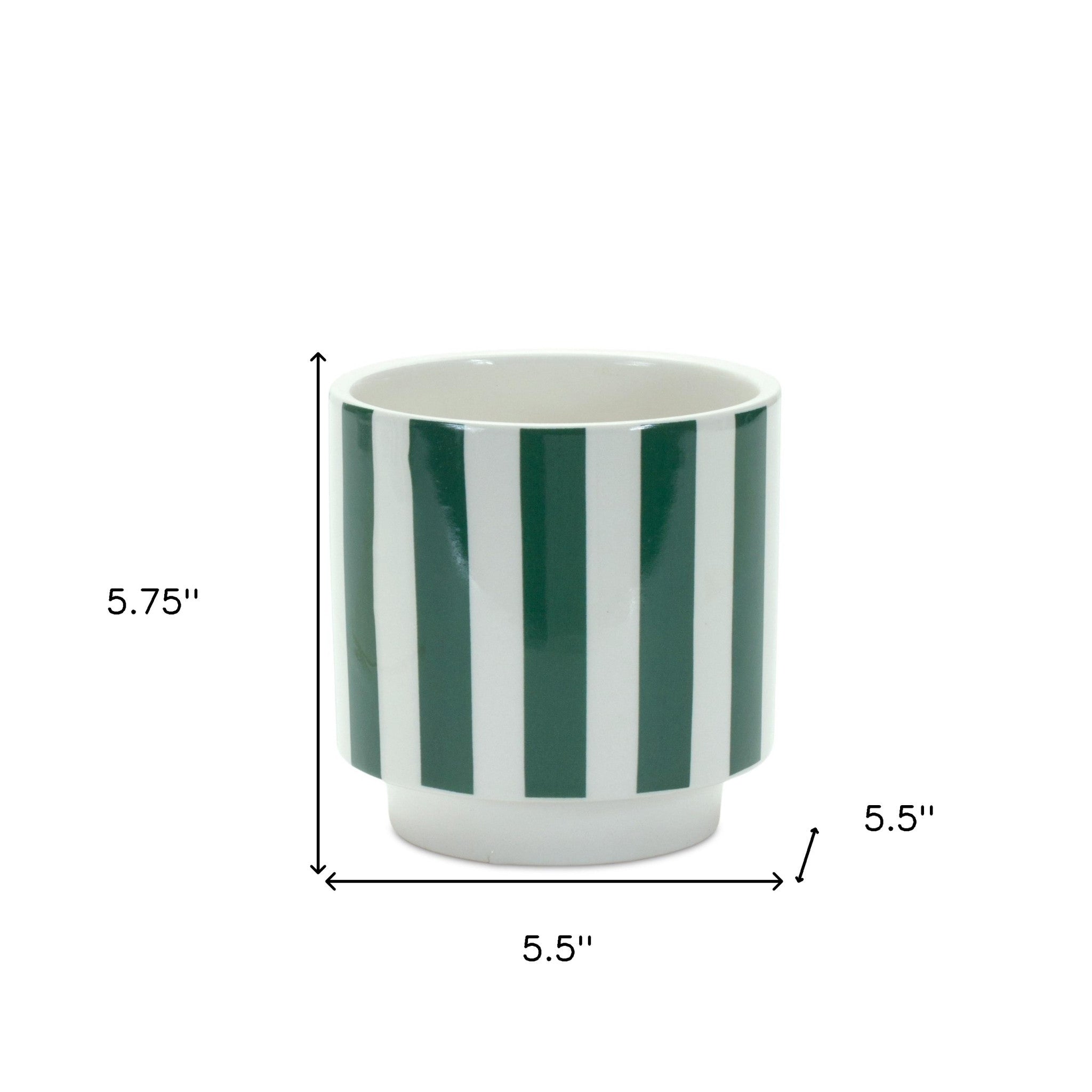 Emerald Stripes Set of Two  Round Planters