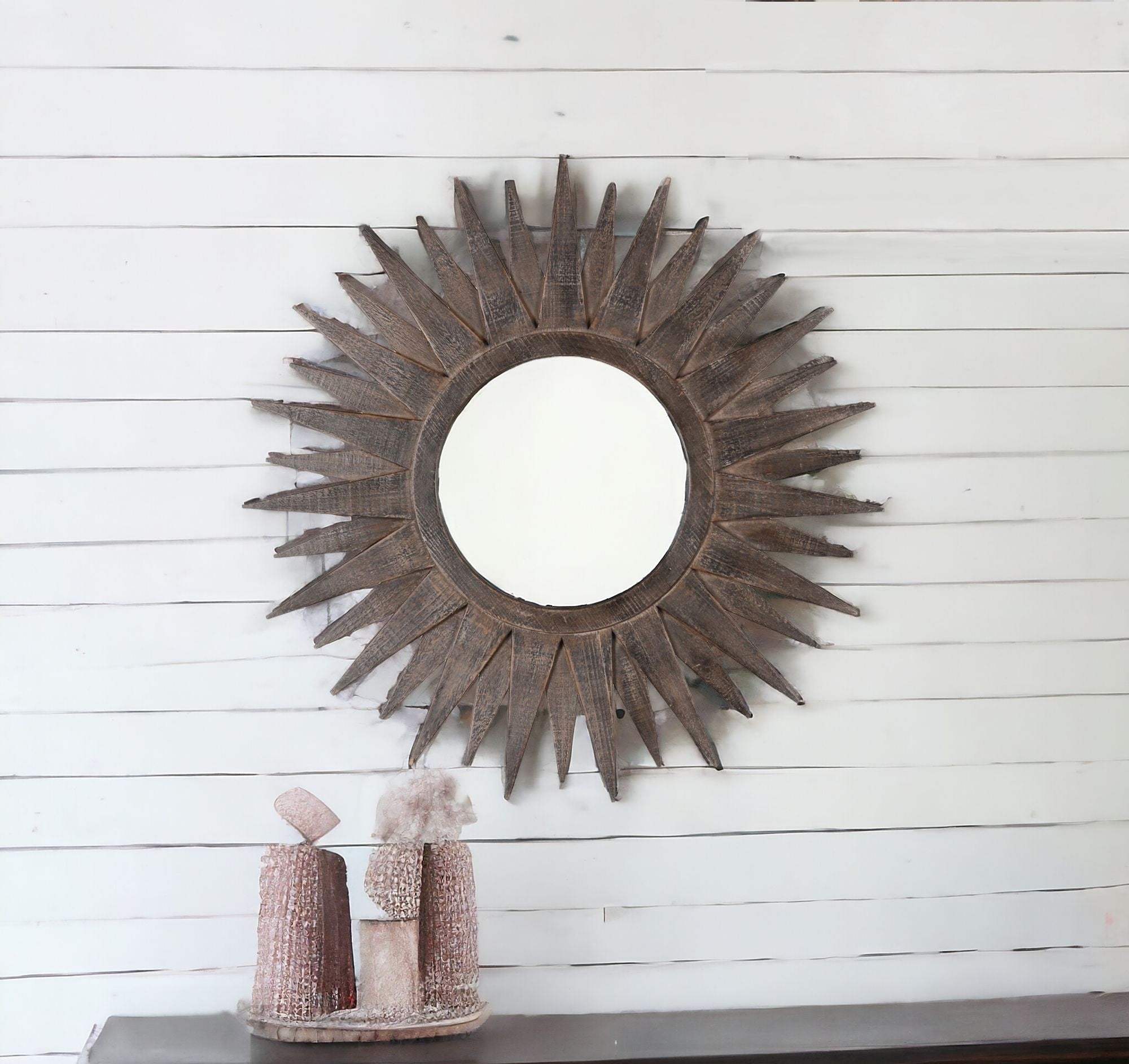 Sunburst Wood Framed Accent Mirror