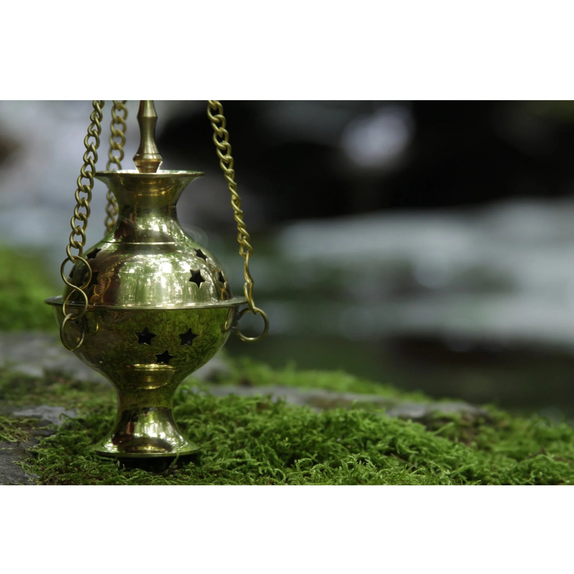 Hanging Brass Burner, Quatrefoil Jali