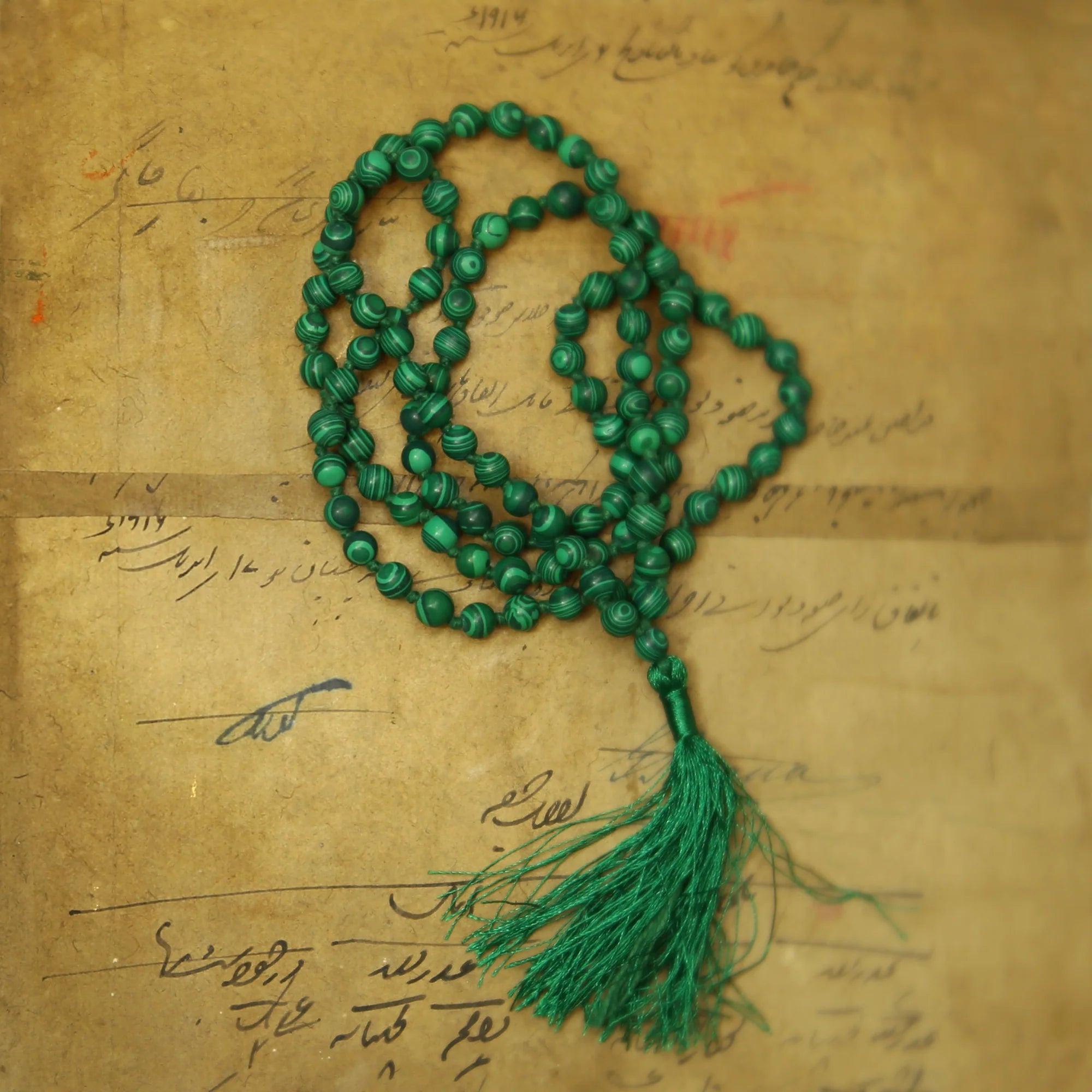 Prayer Mala Beads - Man-made Malachite